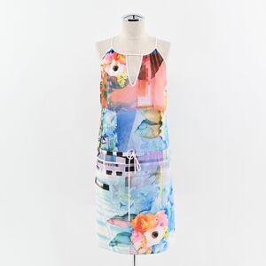 CLOVER CANYON Dress Size S Fluorescent Rose Print Mini Sleeveless‎ Tie Waist